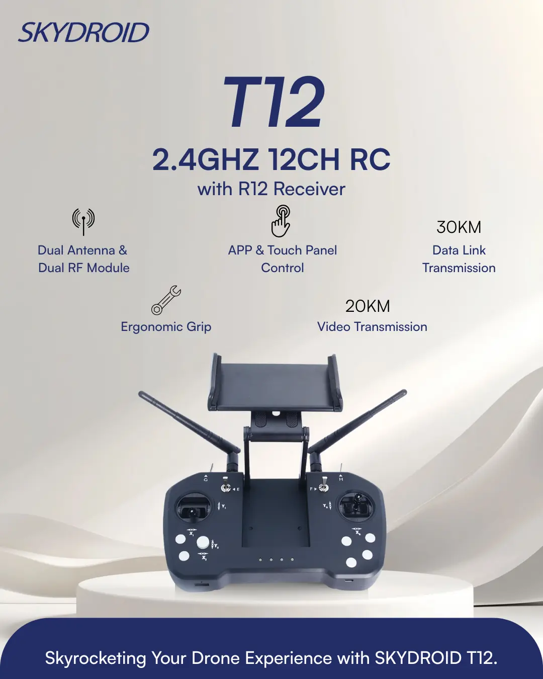 SKYDROID T12 2.4GHZ 12CH Remote Controller with R12 Receiver